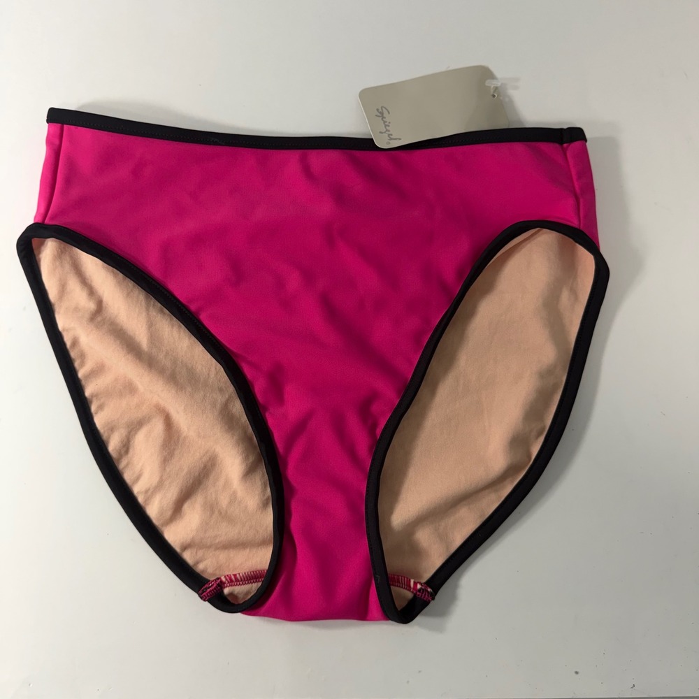 Spiegel Bikini Bottoms Pink Black High Waist Swim Briefs 10 9659-41 New